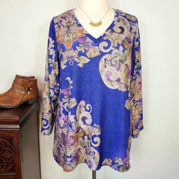 B.L.E.U. Sweaters - B.L.E.U. Women's Soft Cozy Knit Paisley V-Neck Sweater Top NEW NWT Size 1X